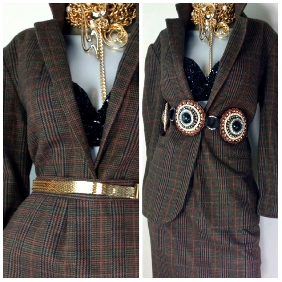 SAG HARBOR Wool Blend Two-Piece Houndstooth Dark VTG Academia Femi ine PowErSuit - Picture 13 of 15